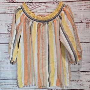 NY & Company Linen Blend Striped Off Shoulder‎ Top and Pant Set Large